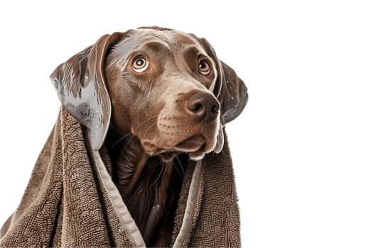 AI generated Weimaraner Dog Wrapped in a Cozy Towel png