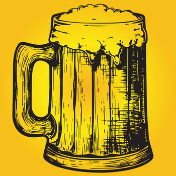 vintage wooden beer mug illustration on yellow background vector