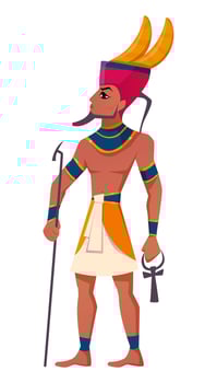 Ancient Egyptian god Amun flat illustration. Deity of Egypt air and sun isolated on white background. Antique mythological character from history, religion person. vector