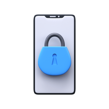 3D mobile security icon. Mobile phone with lock on screen. png