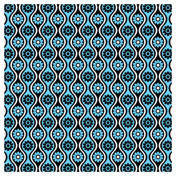 Retro Seventies Black And Blue Mid Century Flowers Pattern png