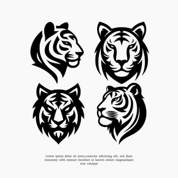 set of tiger face silhouette logo icon vector