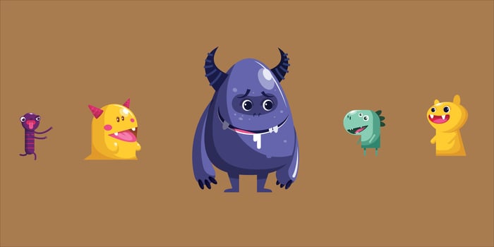 Vector Set of Cute and somewhat scary Monsters. Children's cartoon character design. posters, baby product logos, and packaging design.