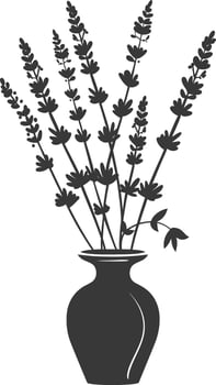 AI generated Silhouette lavender flower in the vase black color only vector