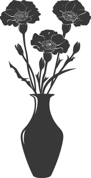 AI generated Silhouette marigold flower in the vase black color only vector