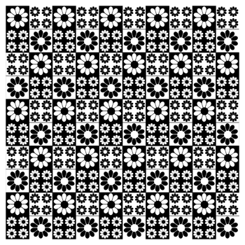 Retro Black and White Daisy Flowers And Rectangles Sixties Pattern png