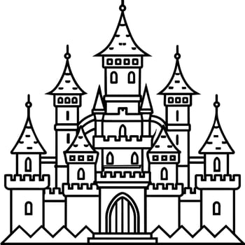 Royal Castle outline illustration digital coloring book page line art drawing vector