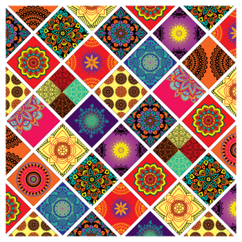 Retro Sixties Colorful Bohemian Hippie Mandala Patchwork Pattern png