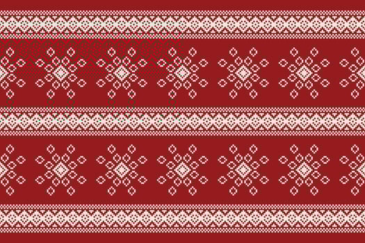 Traditional ethnic motifs ikat geometric fabric pattern cross stitch.Ikat embroidery Ethnic oriental Pixel red background. Abstract,,illustration. Texture,christmas,decoration,wallpaper. vector
