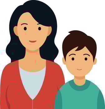 a woman and a boy are standing in front of a picture of a woman and a boy. vector