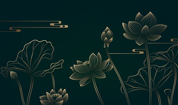 gold linear lotus horizontal illustration vector