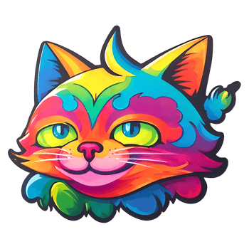 a colorful cat with blue eyes and green eyes png