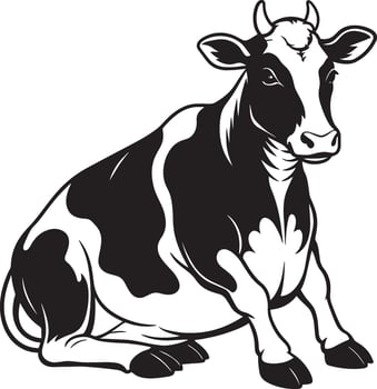 Cow silhouette- Black and White Illustration - Isolated on White Background vector