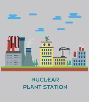 Nuclear power station. Energy, environmentally friendly, minimal emissions. illustration vector