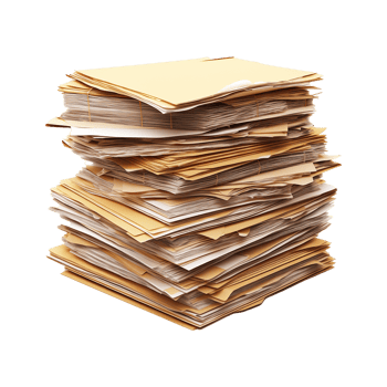 Old paper documents with a sheet of paper isolated on transparent background png