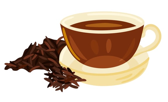 Black tea in cup. Tasty healthy hot drink. isolated illustration vector