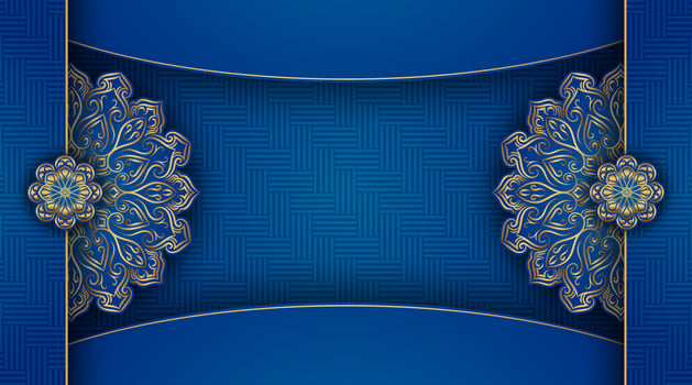 blue background, with gold mandala ornaments vector