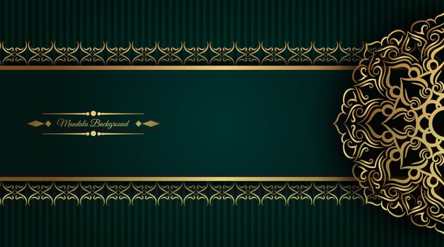 dark green background with gold mandala ornament vector