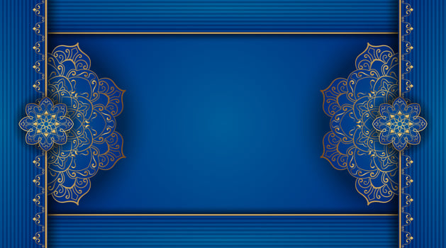 blue background, with gold mandala ornaments vector