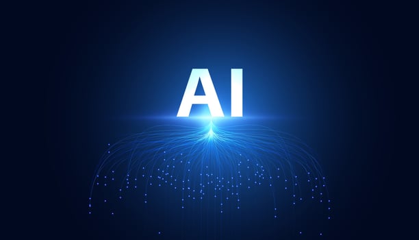 Digital AI and big data fiber with interface, concept, background, blue technology, modern, hi-tech and copy space. vector