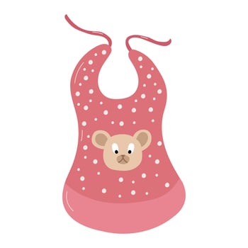 illustration of a pink polka dot bib for a baby with a bear face. vector