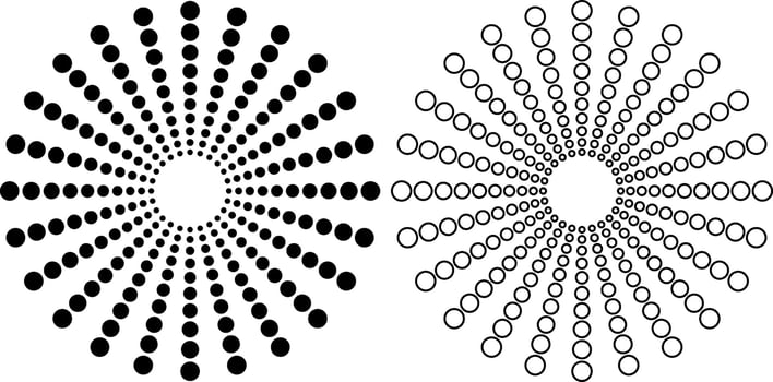 outline silhouette concentric dots radial set vector