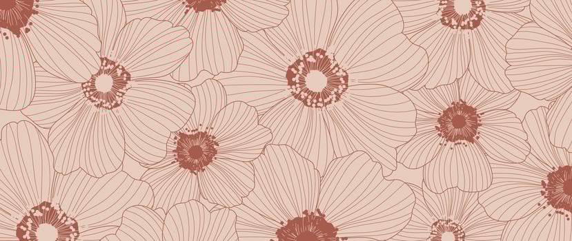 Abstract floral line art background. Leaf wallpaper of tropical leaves, leaf branch, plants in hand drawn pattern on pink. Botanical jungle illustrated for banner, prints, decoration, fabric. vector