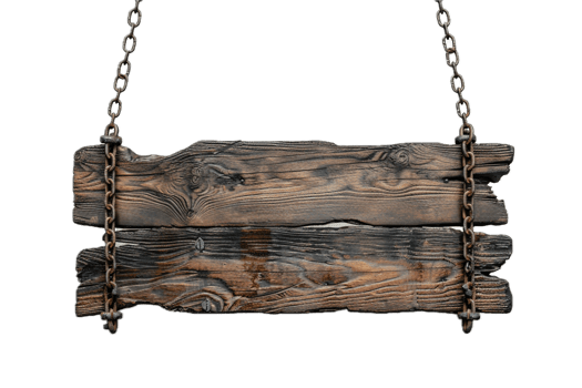 AI generated Hanging Wooden Signboard With Chains png