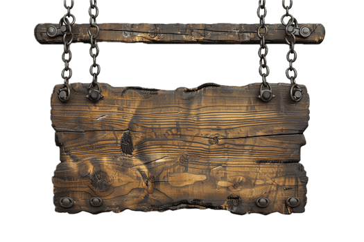 AI generated Hanging Wooden Signboard With Chains png