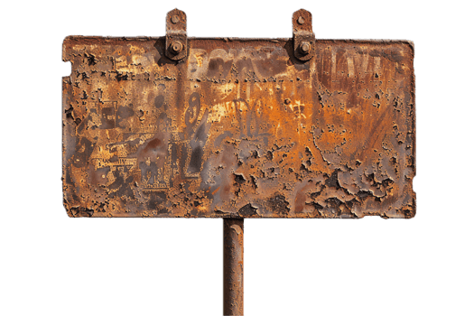 AI generated Old Rusty Metal Sign on a Post png
