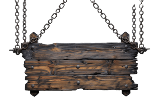 AI generated Hanging Wooden Signboard With Chains png