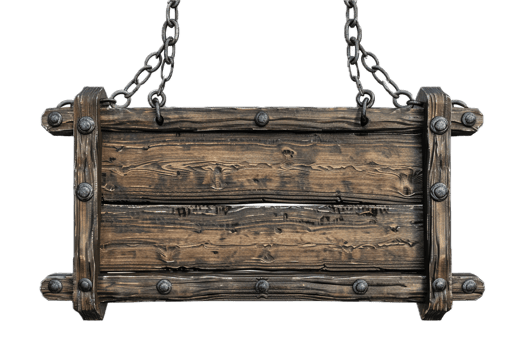 AI generated Hanging Wooden Signboard With Chains png