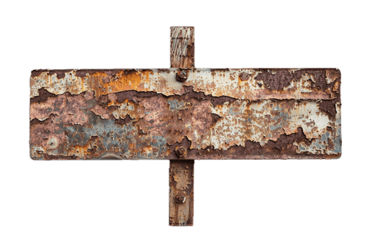 AI generated Old Rusty Metal Sign on a Post png
