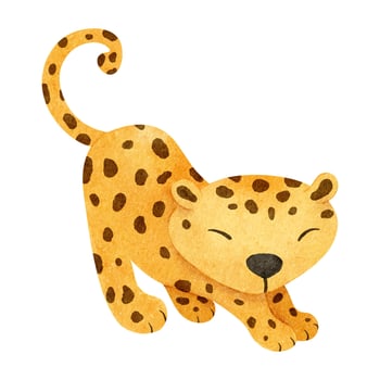 Cute baby leopard. Isolated hand drawn watercolor illustration of cheetah cub. African feline animal. Kid's Safari. For baby shower, cards, posters, kid's goods and rooms vector