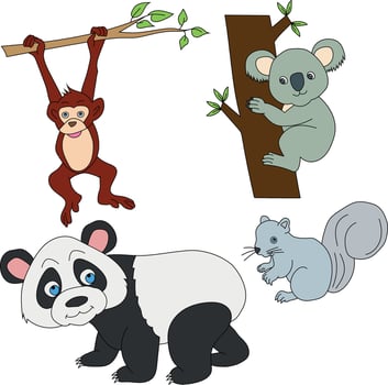 Colorful Animals Clipart Set. Cartoon Wild Animals Clipart Set for Lovers of Wildlife vector
