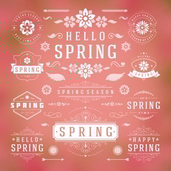 Spring typography labels and badges design set vintage style templates. vector