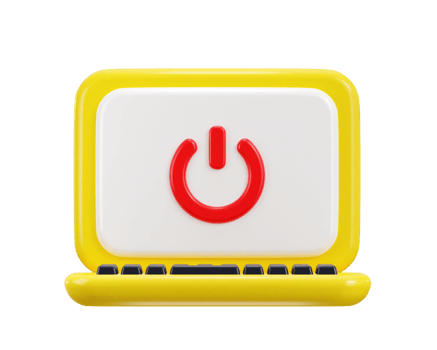 power button icon on laptop screen shutdown 3d rendering illustration png