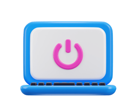 power button icon on laptop screen shutdown 3d rendering illustration png