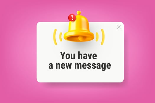 New message concept with the bell. 3d illustration with copy space vector