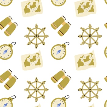Cute marine baby pattern with nautical golden elements. vector