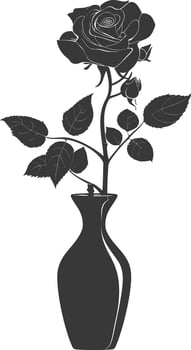 AI generated Silhouette rose flower in the vase black color only vector