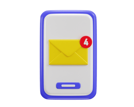 mail envelope icon with notification new message in smart phone icon 3d rendering illustration png