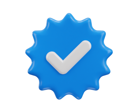 verification icon on blue tick mark icon 3d rendering illustration png
