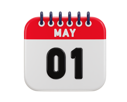 1st of May date on calendar icon 3d rendering illustration png