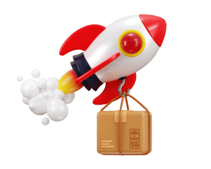 3d flying rocket on delivery box icon concept of fast delivery icon illustration png