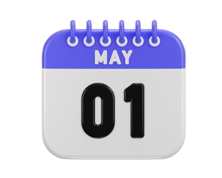 1st of May date on calendar icon 3d rendering illustration png