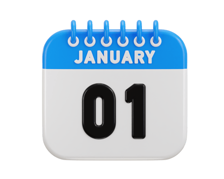 1st of January date on calendar icon 3d rendering illustration png