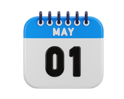 1st of May date on calendar icon 3d rendering illustration png