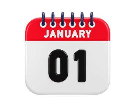 1st of January date on calendar icon 3d rendering illustration png