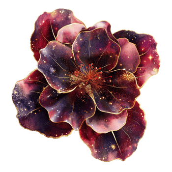 a dark red and purple flower with a golden outline png